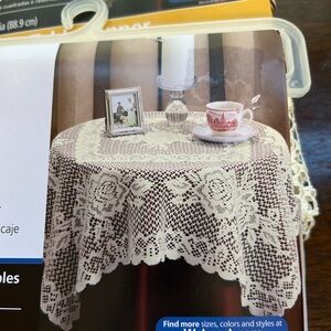 Pair of 2 Elegant Cream Lace Floral Table Toppers Decorative 35 Inch Diameter